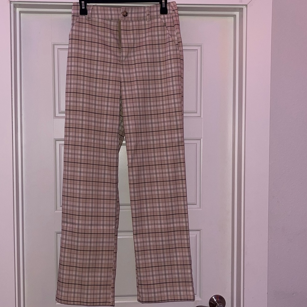 Full tilt plaid flare pants.